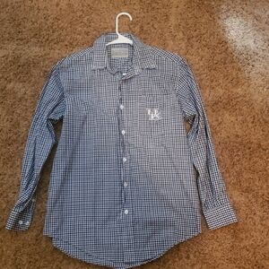 Blue Casual Button Down Shirt with Checkered Pattern